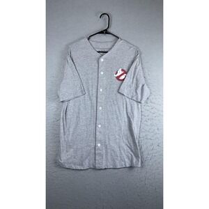 Ghostbusters Shirt Mens Medium Gray Solid Short Sleeve Button Baseball Jersey 84